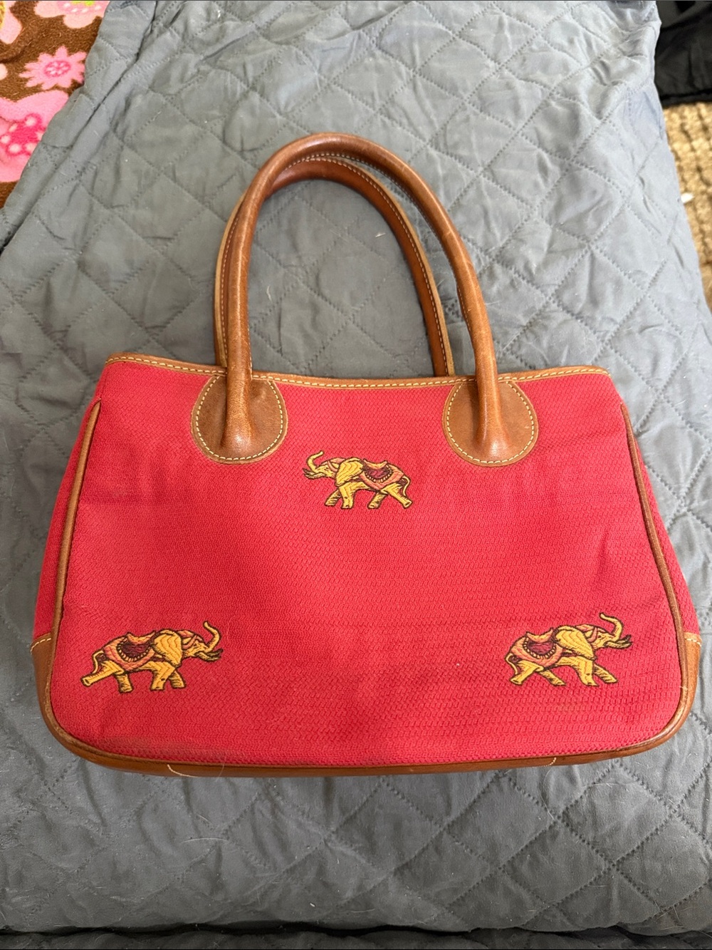 J. McLaughlin Canvas Elephant Shoulder Bag